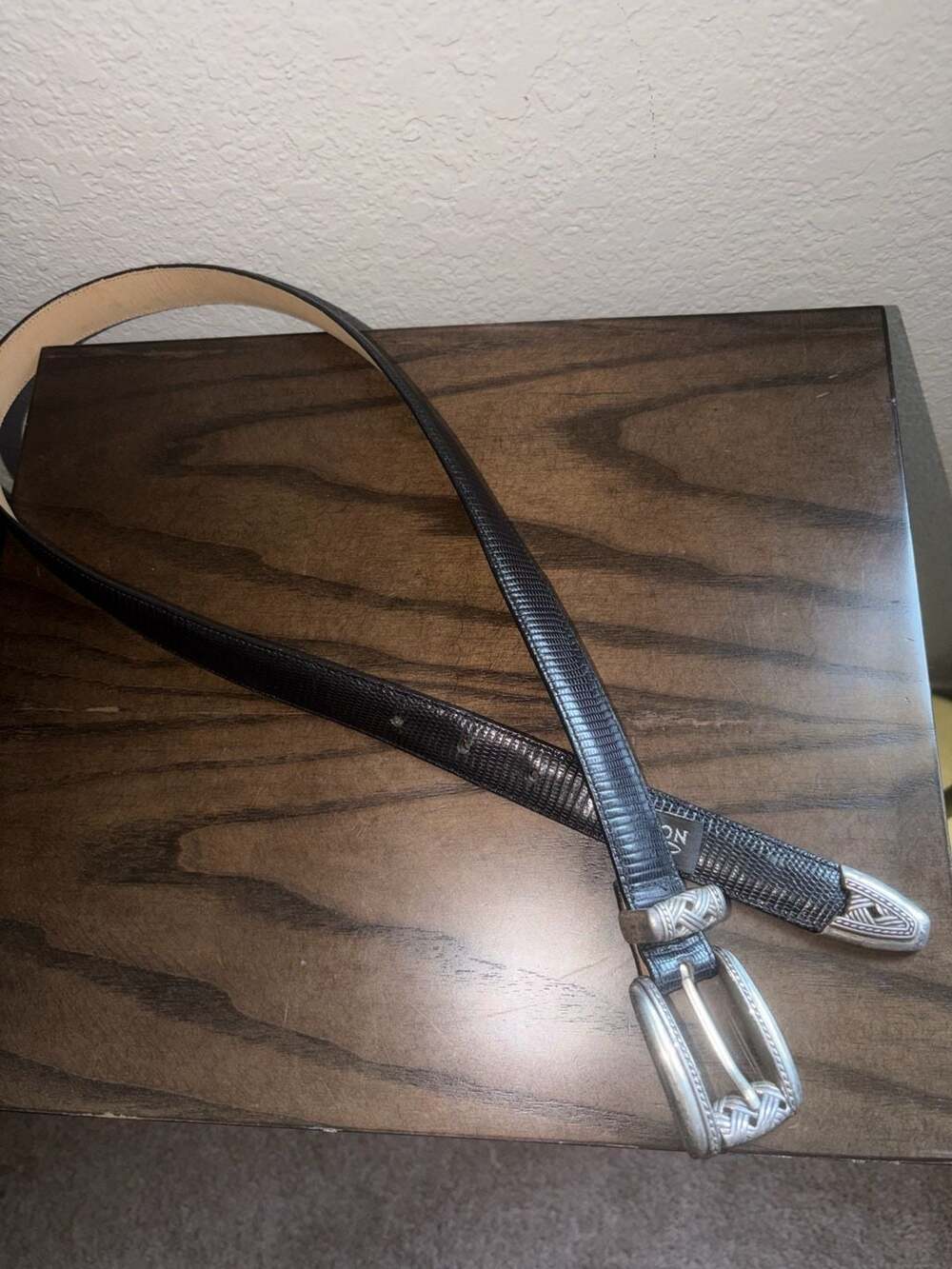 Brighton Black Lizard Print Leather Belt with Silver Buckle M 38903